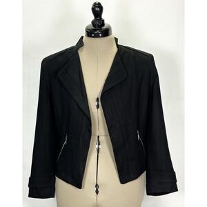 White House Black Market Jacket Women's Sz:6 Linen Blend 3/4 Sleeve Black